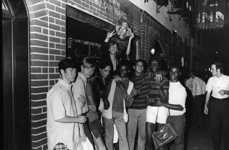 Protesters gathered in the streets outside the Stonewall Inn following the riots on June 28.