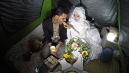 A young Syrian couple tied the knot at Idomeni refugee camp in Greece this week. Courtesy Chris Morrow/CNN iReport.