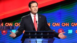 CORAL GABLES, FL - MARCH 10:  Republican presidential candidates, Sen. Marco Rubio (R-FL) speaks during  the CNN, Salem Media Group, The Washington Times Republican Presidential Primary Debate on the campus of the University of Miami on March 10, 2016 in Coral Gables, Florida. The candidates continue to campaign before the March 15th Florida primary.  (Photo by Joe Raedle/Getty Images)