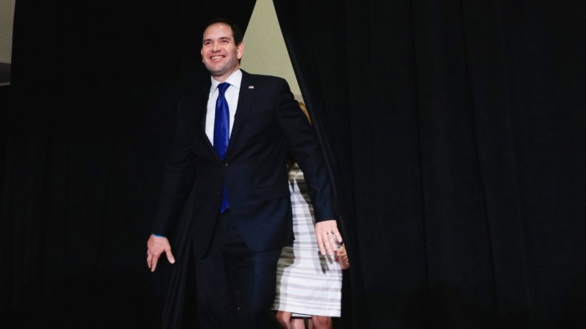 MIAMI, FL - MARCH 15: Republican presidential candidate U.S. Senator Marco Rubio (R-FL), walks on stage at a primary night rally on March 15, 2016 in Miami, Florida.  Rubio announced he was suspending his campaign after losing his home state to Republican rival Donald Trump. (Photo by Angel Valentin/Getty Images)