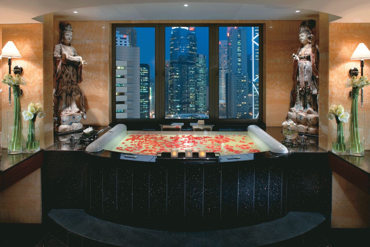 If you're going to kick back in a bath, it's hard to beat the Mandarin Oriental's suite bathrooms.