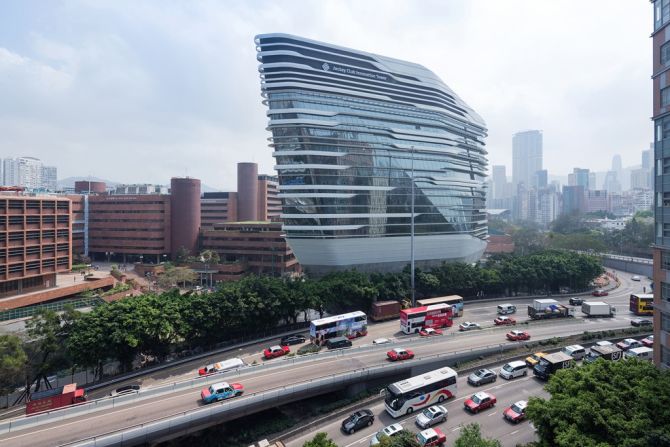 Jockey Club Innovation Tower. Zaha Hadid Architects. 2014, Hung Hom. (Photo: Iwan Baan)