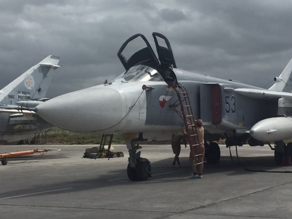 A SU-24 Russian strike aicraft at the Hmeymim airbase in Syria, May 4, 2016.
