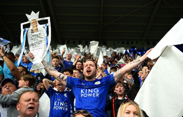 Inside the stadium, Leicester City supporters lap up their moment of glory.
