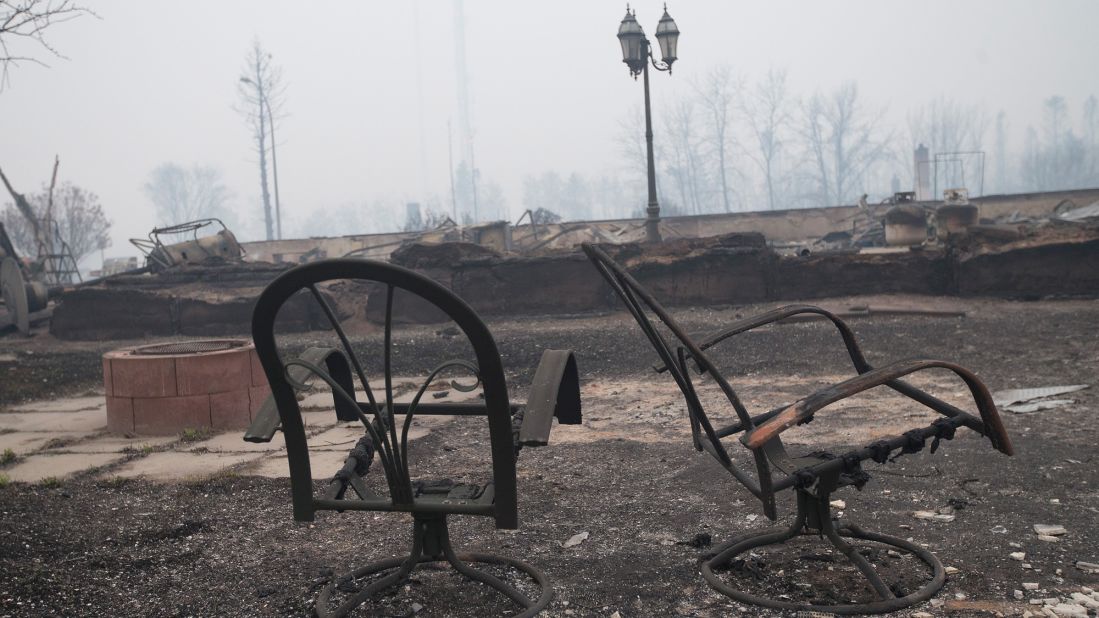 Skeletons of patio furniture are seen on May 7. 