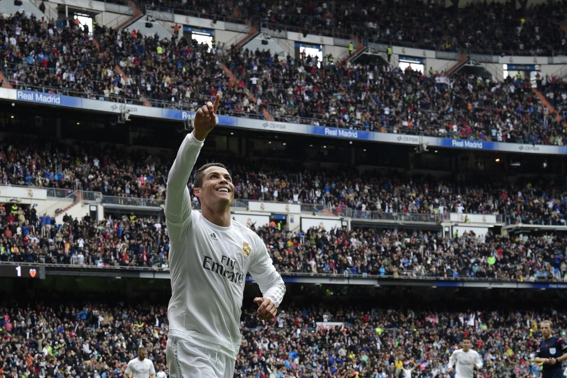 Cristiano Ronaldo celebrates after scoring during Real Madrid's victory over Valencia.