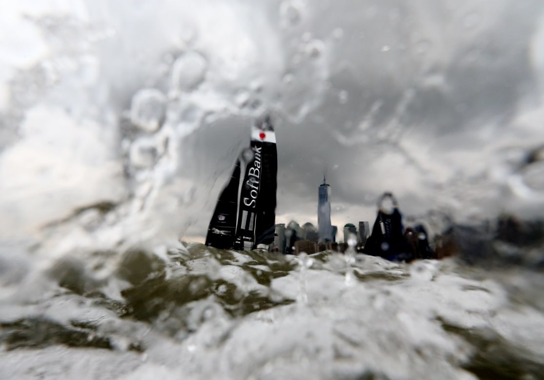 Softbank Team Japan sails during day one of the America's Cup World Series race on the Hudson River.