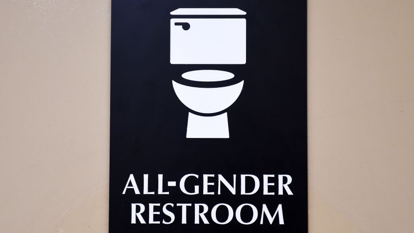 A sign is seen outside the Santee High School's gender neutral restrooms at their campus in Los Angeles, California on May 4, 2016.