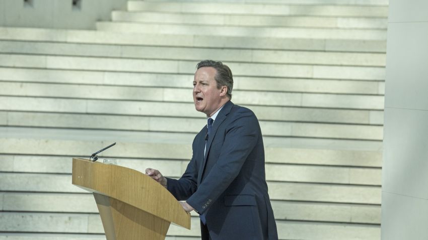 British Prime Minister David Cameron delivers a speech on the European Union (EU), at the British Museum on May 9, 2016 in London, England.