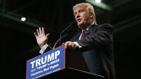 Republican Presidential candidate Donald Trump speaks during his rally at the Charleston Civic Center on May 5, 2016 in Charleston, West Virginia.