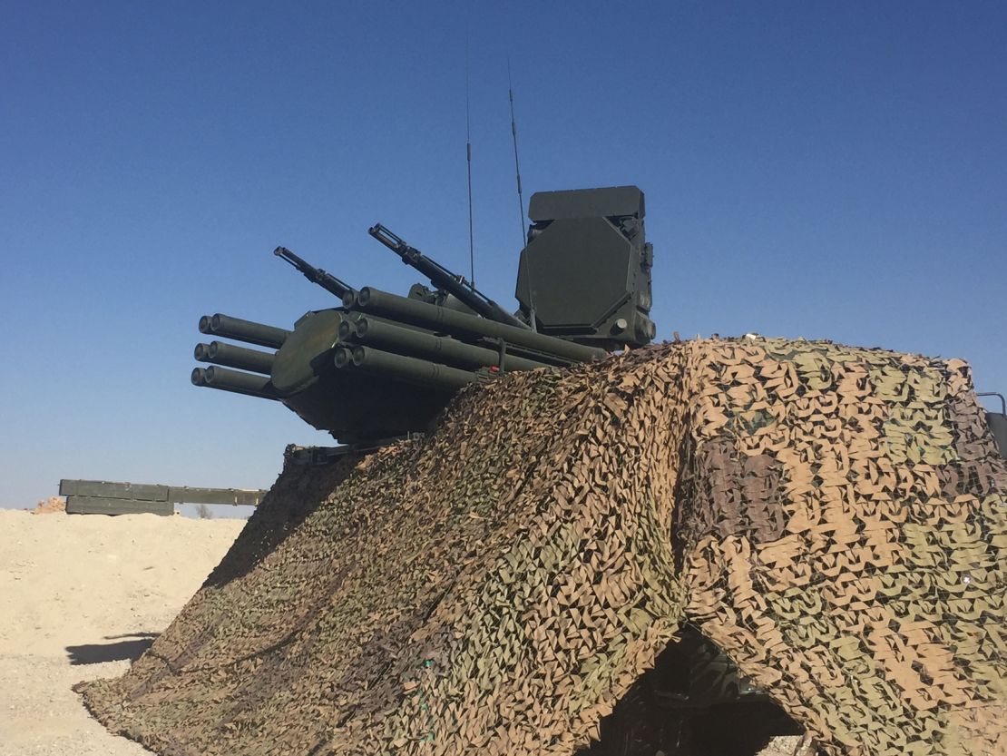 Modern Panstri-S1 anti-aircraft battery at Russia's new base in Palmyra. 