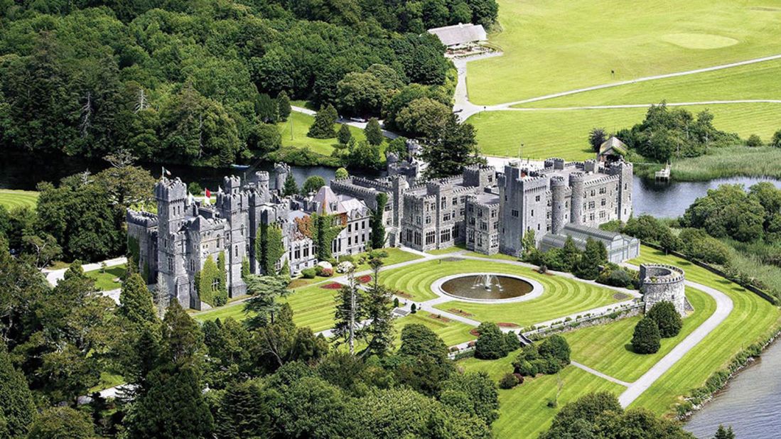 <strong>Ashford Castle, Cong, Ireland:</strong> Fringed by woodlands and perched on the picturesque shores of Lough Corrib, Ashford Castle is unsurprisingly grandiose, decked out in Connemara marble and adorned with brocade silk, original Irish artwork and Donegal crystal chandeliers.