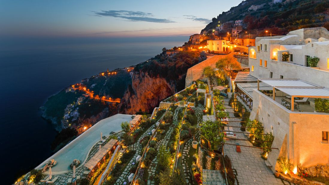 With amazing views over the Tyrrhenian Sea, this hotel built in a 17th-century monastery sits 1,000 feet up a limestone cliff.