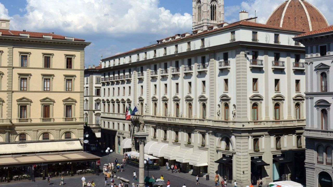 Located steps from Florence's Duomo, the Savoy's 102 rooms are decorated with fashion-inspired art by local artists. 