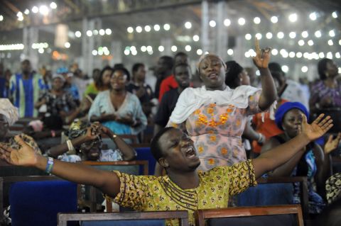 A service at a Pentecostal church on New Year's Day in Lagos, Nigeria, in 2014. 