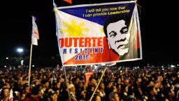 MANILA, PHILIPPINES - MAY 07:  Supporters of presidential frontrunner Rodrigo Duterte cheer during his final campaign rally on May 7, 2016 in Manila, Philippines. Duterte, a tough-talking mayor of Davao in Mindanao has been the surprise pre-election poll favourite pulling away from his rivals despite controversial speeches and little national government experience. Opinion polls has shown Mr Duterte has maintained a clear lead in the Philippines as Senator Grace Poe looks at impossible odds. The Philippine presidential campaign ends on May 7 with elections slated for May 9 and features 5 presidential candidates vying for the top post.  (Photo by Dondi Tawatao/Getty Images)