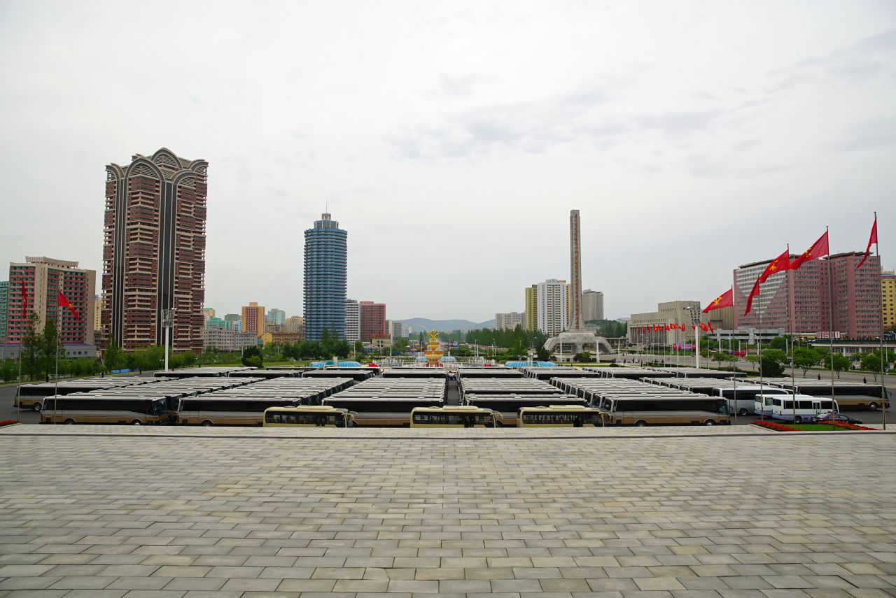 The full car park at the 7th Workers' Party Congress in Pyongyang, which was attended by some 3,4000 delegates.