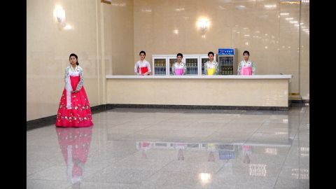 North Korean women in traditional dress prepare to greet delegates at the 7th Workers' Party Congress, held for the first time in 36 years.