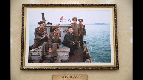 A photograph of North Korean leader Kim Jong Un hangs in the enormous April 25 House of Culture during the 7th Workers' Party Congress in Pyongyang.