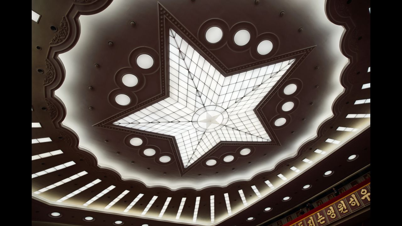 The ceiling in the hall of the April 25 House of Culture is photographed during the 7th Workers' Party Congress.