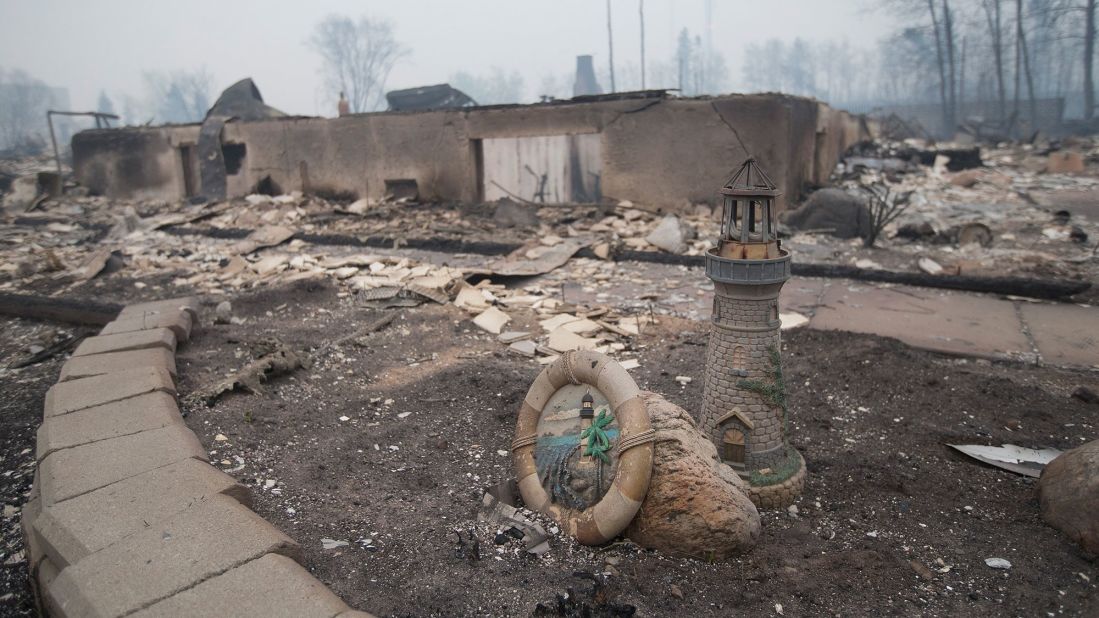 Remains of a home in Fort McMurray are seen on May 7.