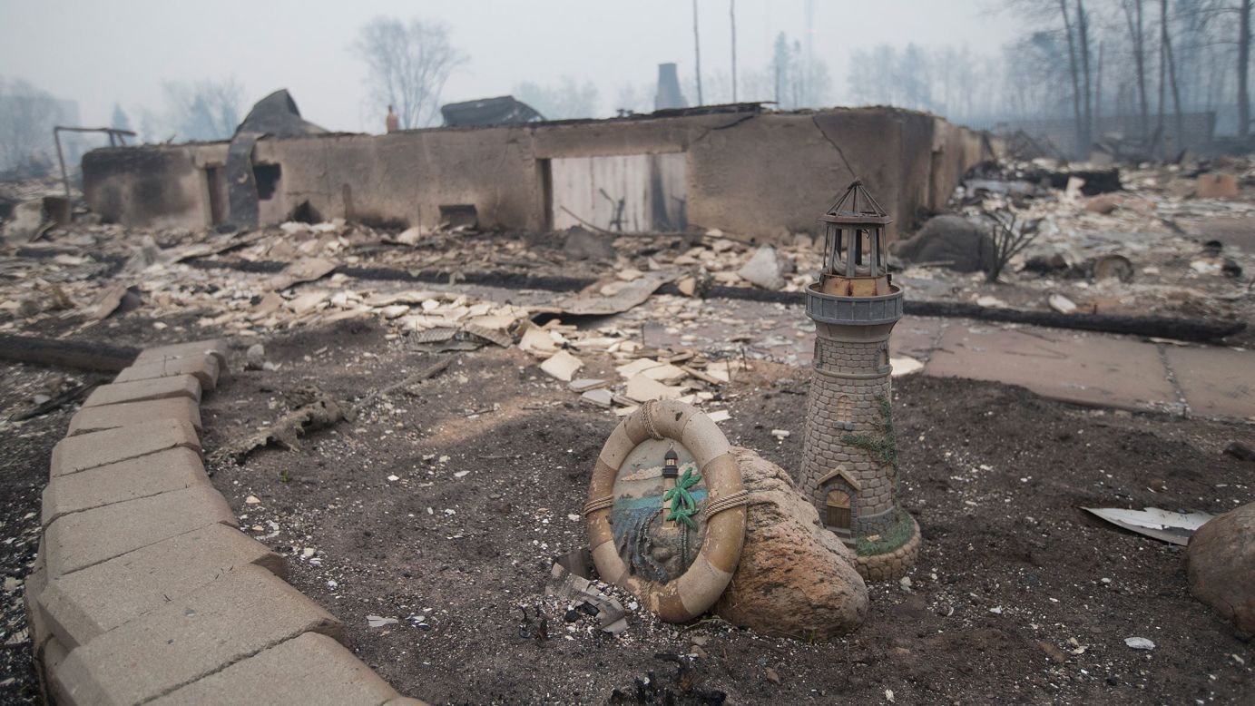 Remains of a home in Fort McMurray are seen on May 7.