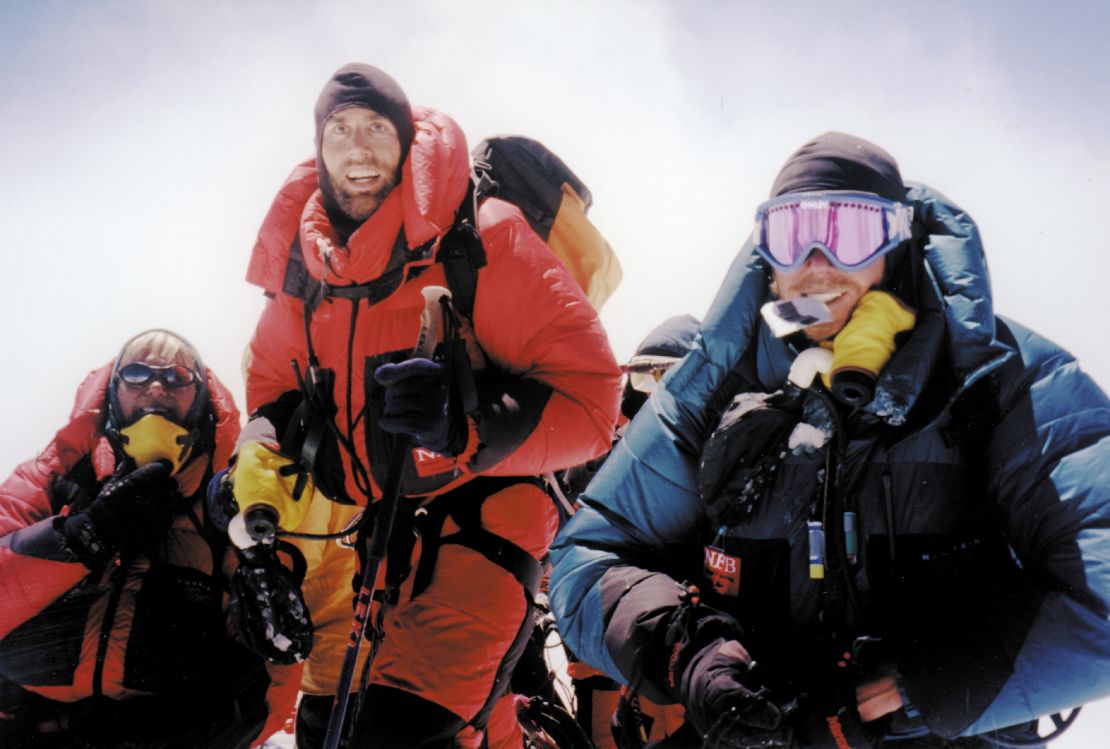 Erik Weihenmayer, center, reached the summit of Mount Everest in 2001.