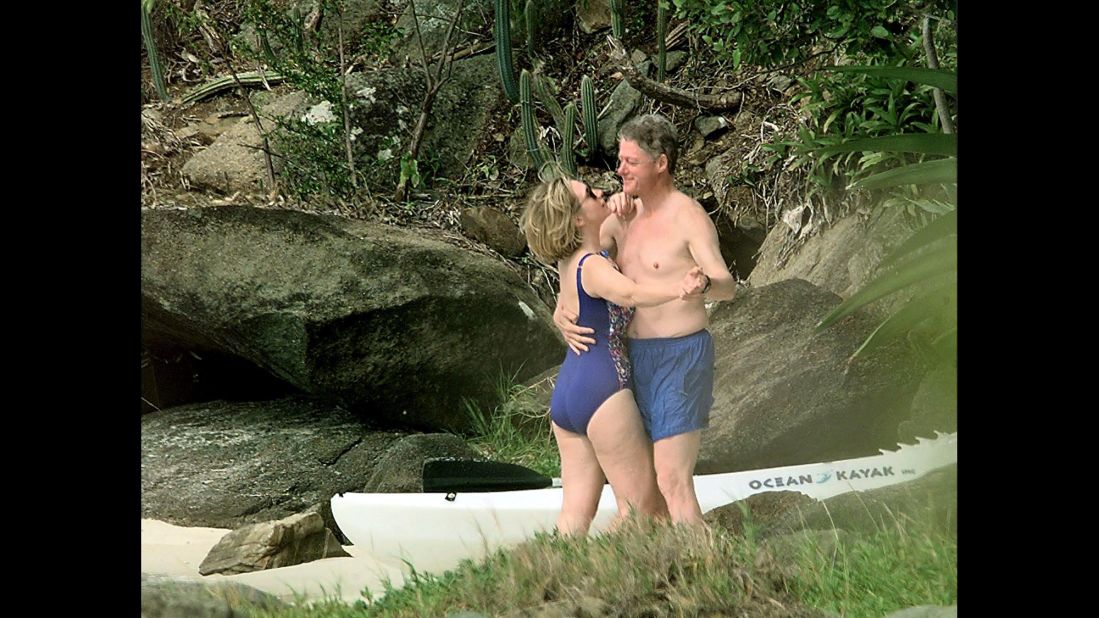 The Clintons dance on a beach in the U.S. Virgin Islands in January 1998. Later that month, Bill Clinton was accused of having a sexual relationship with former White House intern Monica Lewinsky.