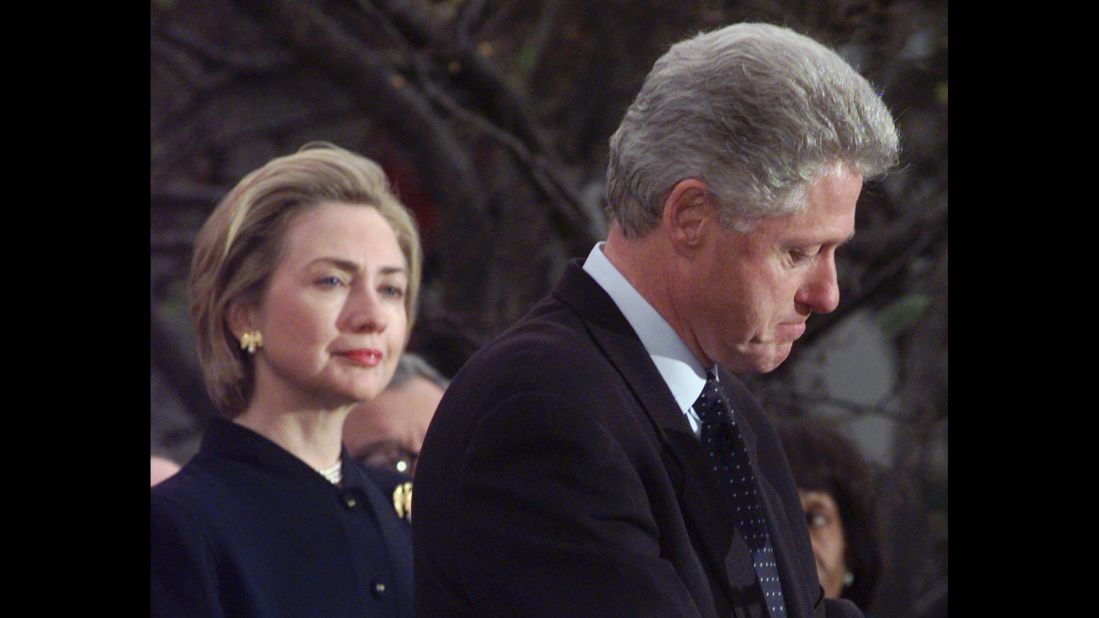 President Clinton makes a statement at the White House in December 1998, thanking members of Congress who voted against his impeachment. The Senate trial ended with an acquittal in February 1999.