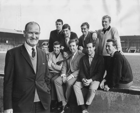 Three of the West Ham players pictured in 1964 with talent scout Wally St. Pier went on to win the World Cup with England just two years later: Geoff Hurst, Martin Peters and Bobby Moore.