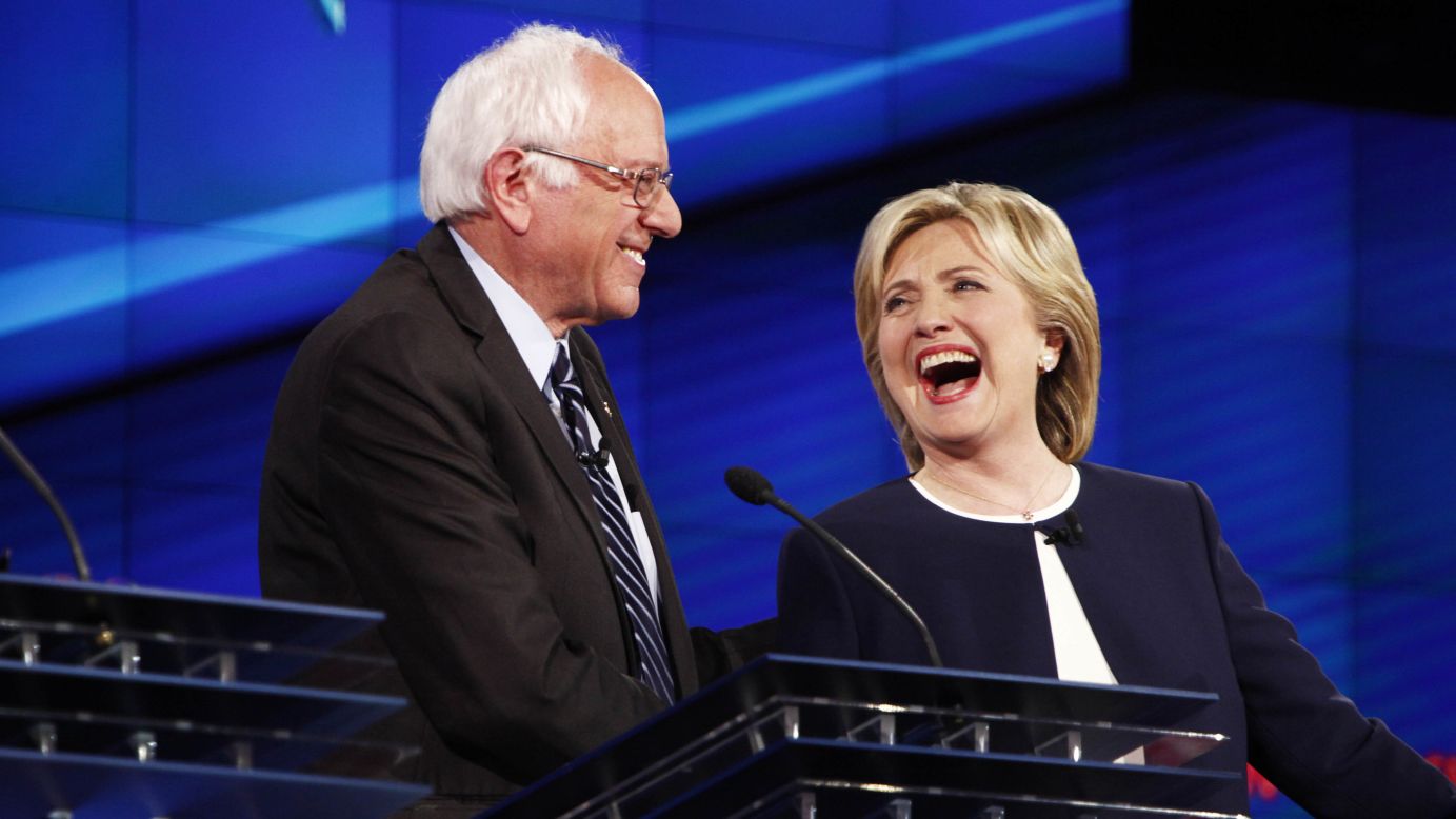 U.S. Sen. Bernie Sanders shares a lighthearted moment with Clinton during a Democratic presidential debate in October 2015. It came after Sanders gave his take on the Clinton email scandal. "The American people are sick and tired of hearing about the damn emails," Sanders said. "Enough of the emails. Let's talk about the real issues facing the United States of America."