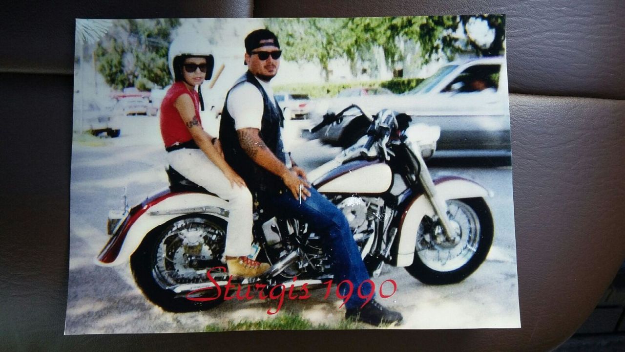 Chris and Jake Carrizal at the Sturgis motorcycle rally in 1990.
