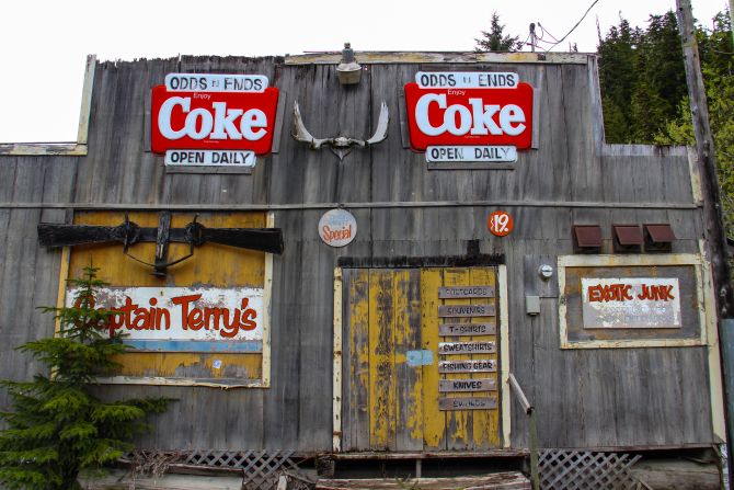 The old mining town of Hyder, Alaska, is located off the Cassiar Highway along the coast. As you pass through these former gold rush zones it's smart to carry extra gas. Stations can be separated by great distances and aren't always open in spring or winter.