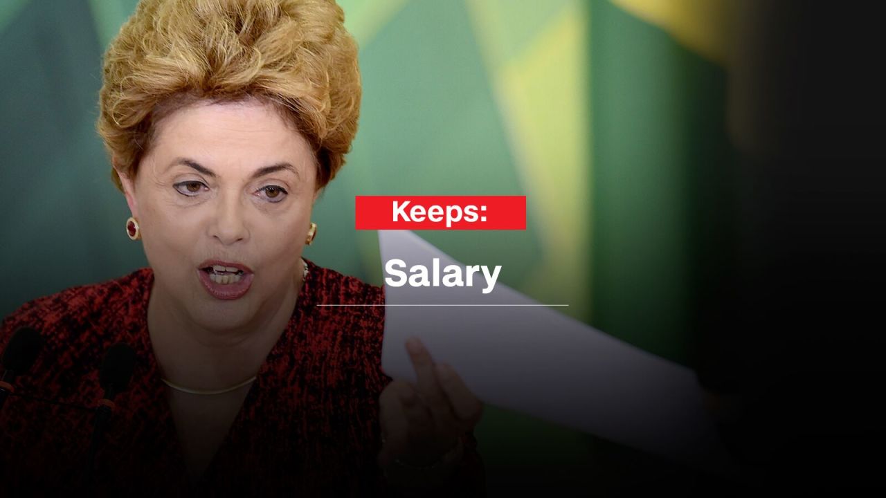 Brazilian President Dilma Rousseff will still be paid at least half of her annual salary of $104,000 (U.S.).