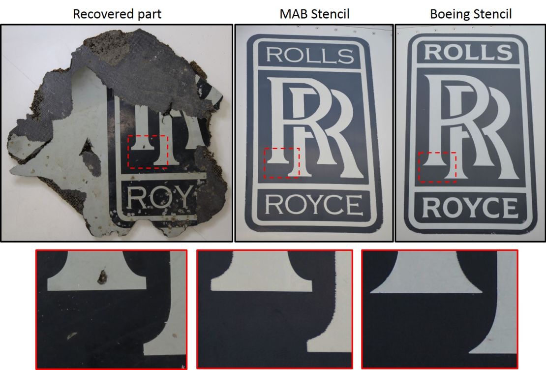 Part no. 3 was identified as a Rolls Royce engine cowling segment, almost certainly from the aircraft. 