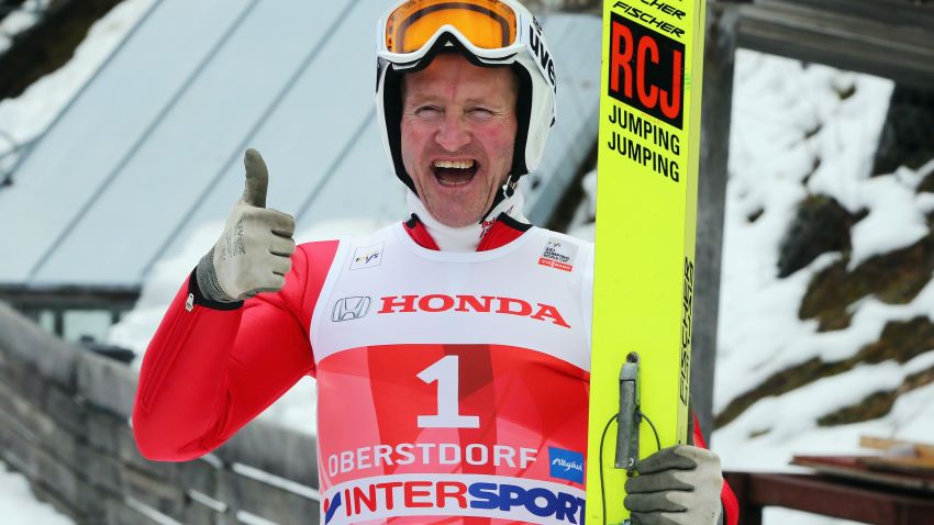 OBERSTDORF, GERMANY - DECEMBER 29: Former Olympian Eddie "The Eagle" Edwards attends a show jumping event on day 2 of the Four Hills Tournament Ski Jumping event at Schattenberg-Schanze on December 29, 2013 in Oberstdorf, Germany. (Photo by Alex Grimm/Bongarts/Getty Images) (Photo by Alex Grimm/Bongarts/Getty Images,)