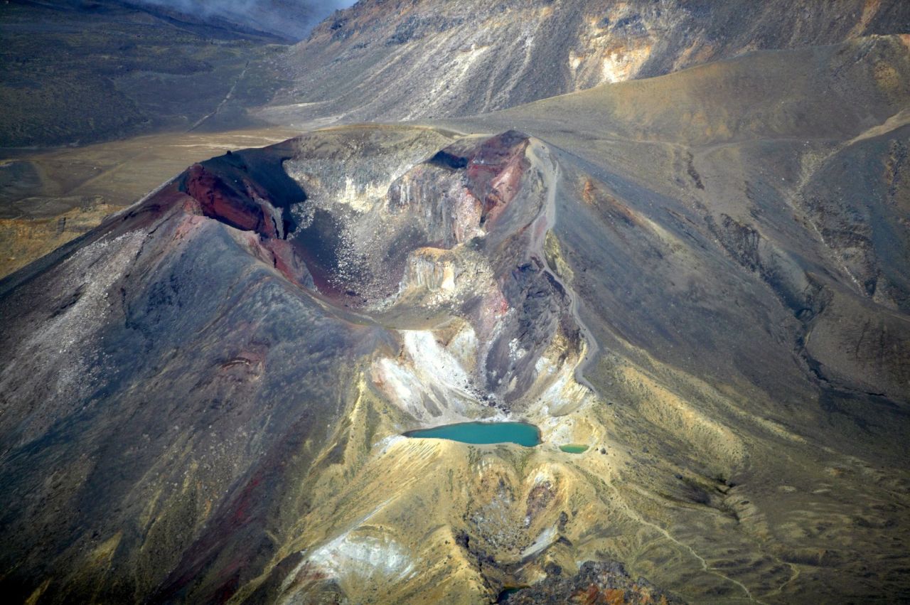 An aerial view of Tongariro Alpine Crossing in Ruapehu region.