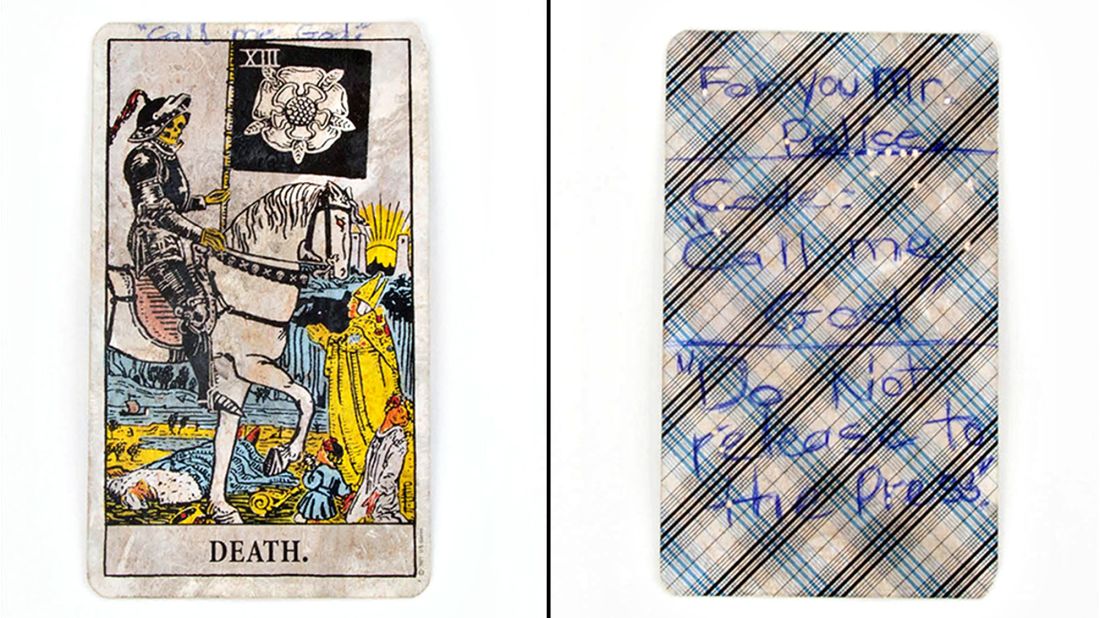 During the sniper-style shootings that took place in the Washington area in 2002, this tarot card was left for police outside a middle school in Maryland's Prince George's County. By the time John Allen Muhammad and Lee Boyd Malvo were arrested, 10 people were killed and three others were injured. Muhammed was executed and Malvo was sentenced to life in prison. The card is on display at the Newseum in Washington, on loan from the National Law Enforcement Museum.