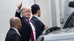 Republican US Presidential candidate Donald Trump arrives for a meeting with Speaker of the House Paul Ryan (R-WI) at the National Republican Congressional Committee May 12, 2016 in Washington, DC. 