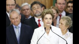 Suspended Brazilian President Dilma Rousseff speaks to supporters