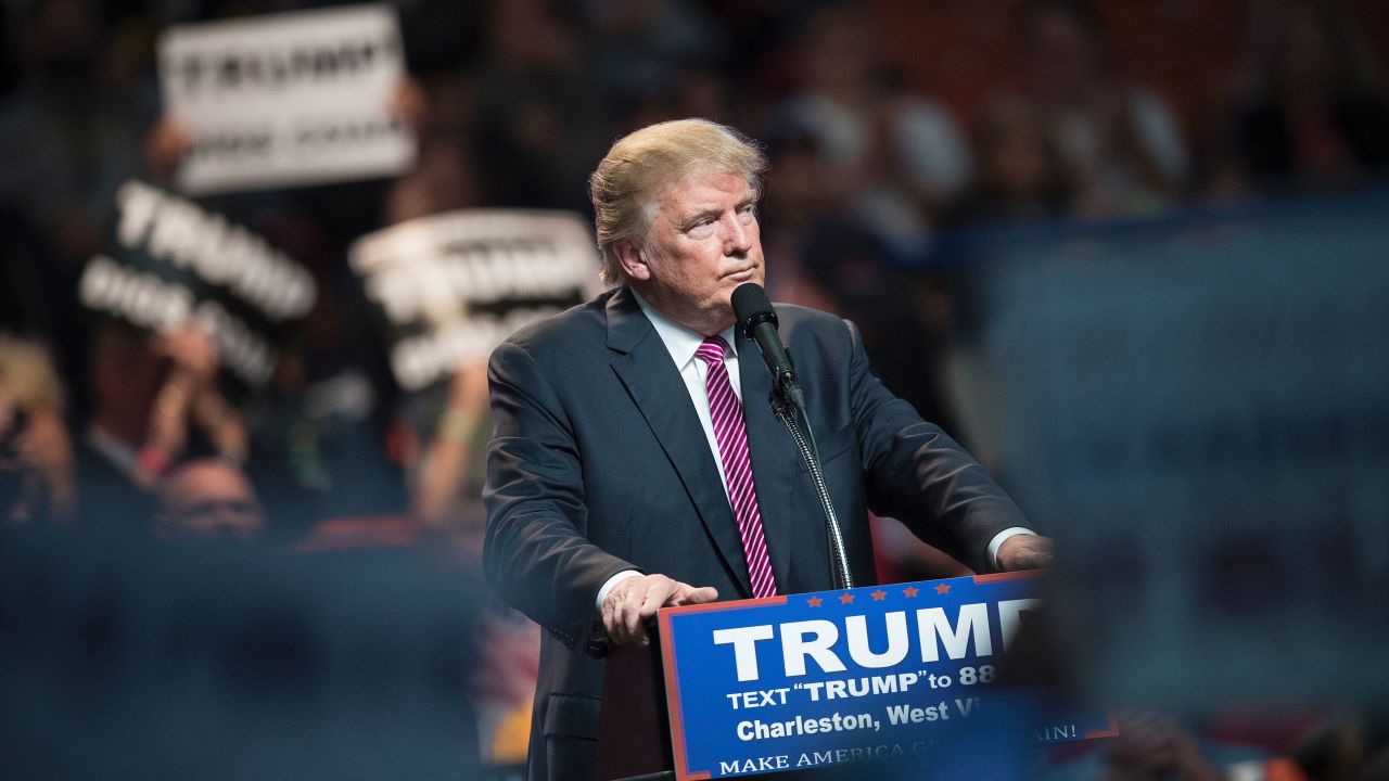 US Republican presidential candidate Donald Trump speaks during a rally May 5, 2016 in Charleston, West Virginia.