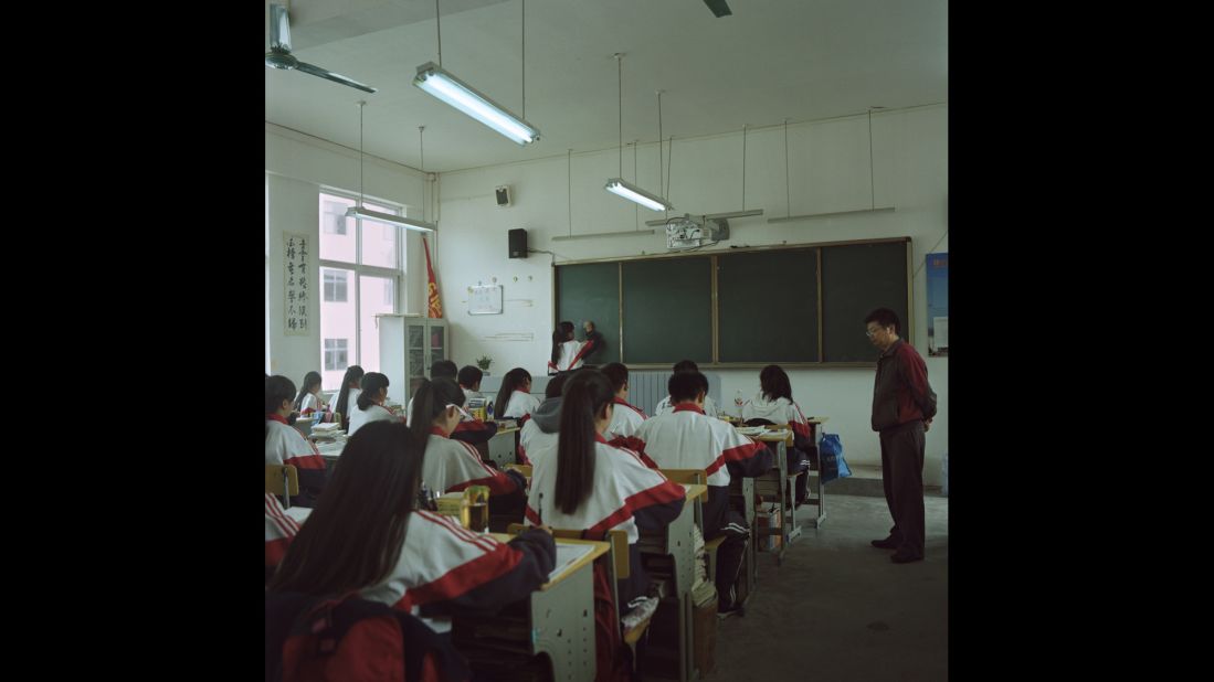 Children take math lessons at a high school in Leishan. Palazzi said 90% of the students come from the Miao minority group.