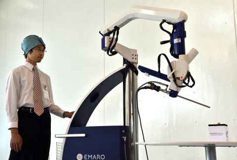 Pictured is the world's first<a href="http://www.titech.ac.jp/english/news/2015/031929.html" target="_blank" target="_blank"> pneumatically controlled endoscope robot</a> which can assist in low invasive surgery. A sensor in the surgeon's cap gives them control of the camera's movement while operating. 