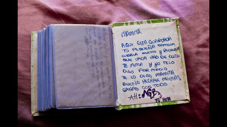 Nayeli, a 19-year-old who disappeared in 2011, wrote this note in a photo book for her mother. Part of it says, "Here is your little family safe, remember that all of us love you."