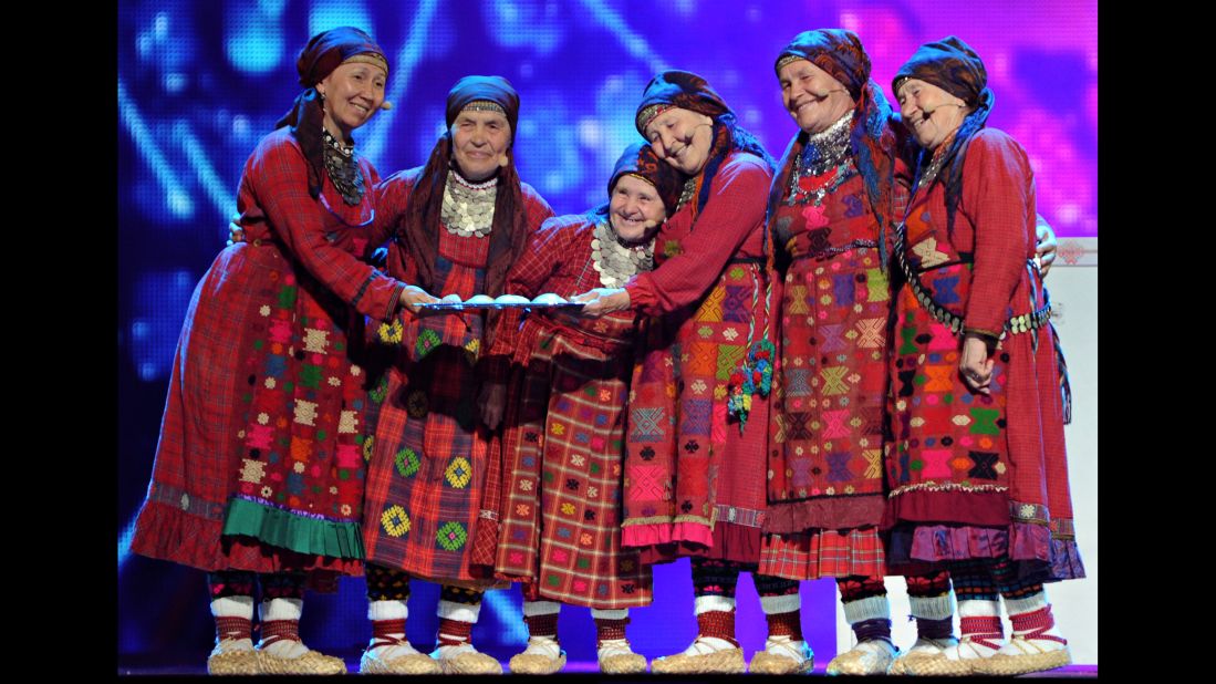 Russian group Buranovskiye Babushki (Buranovo Grannies) make an impression at a Eurovision dress rehearsal in 2012. 