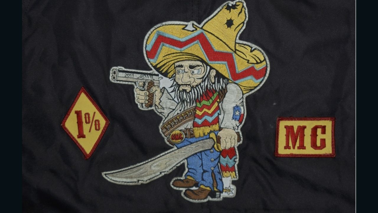 The "fat Mexican" patch of the Bandidos, one of the largest motorcycle clubs.