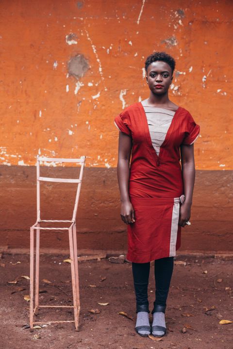 Lyra Aoko, photographer and blogger, wearing  Kenyan designer Kepha Maina.  Traditional fabrics such as Kanga are often used to produce bespoke pieces in Nairobi. 