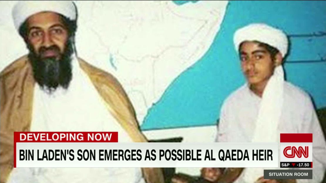 A rare image of Osama bin Laden with his son Hamza.