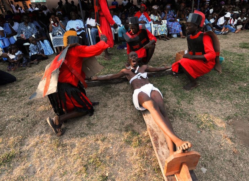 Catholics re-enact nailing Jesus to the cross and the stations of the cross on Easter Friday in Abidjan, The Ivory Coast, in 2009. There are about 171 million Catholics in sub-Saharan Africa.