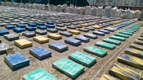 Police displayed the eight tons of seized cocaine.